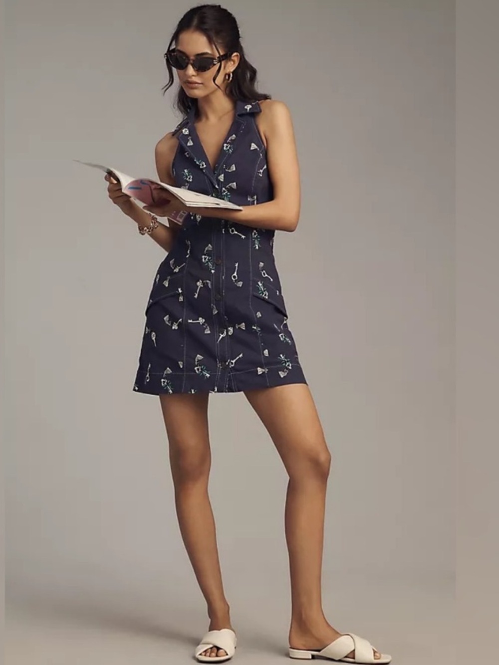 BNWT Maeve Navy Blue Printed Sleeveless Dress size XS